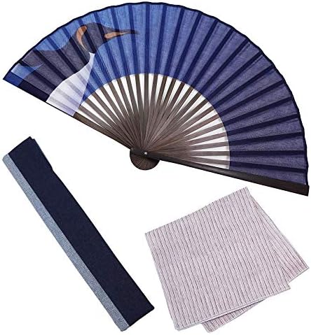 扇子 男性 ペンギン 紺 長生堂オリジナル ブランド激安セール会場 扇子袋 ハンカチ無料 セット コットン メンズ 男性用 おしゃれ 箱入り