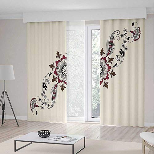 Iprint Blackout Curtains Henna Colorful Floral Pattern Asian