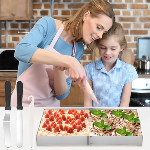 Zocipro Stampo Rettangolare Torta, Alta 5 cm, 27 x 18 cm, Estensibile Fino a 52 x 33 cm, Anello per Torte Regolabile Rettangolare Tortiera da Forno in Acciaio Inox per Torte Crostate Pizze