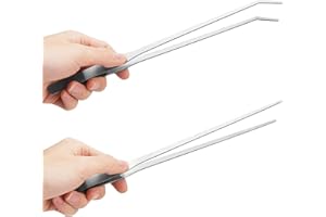 2 Pcs Long Aquarium Tweezers - Straight and Curved Tweezers, Stainless Steel Reptile Feeding Tongs,Terrarium Aquascape Tools 