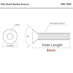 M5 x 8mm Flat Head Socket Cap Screws Countersunk