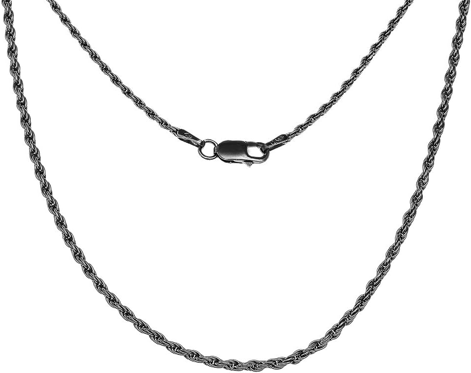 Sterling Silver Antique Vintage Style Classic Black Rope Chain (1.5mm) Necklace