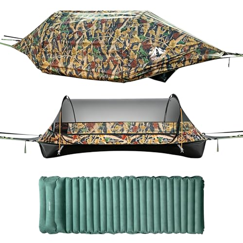Night Cat Hammock Tent with Flat Base for 1 Person with Mosquito Net Waterproof Cover and Additional Storage Space Hiking Camping in the Garden Backyard Wild