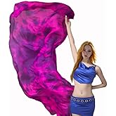 TRIMODI 2.5x1.14m/98"x45" Women's Real Silk Belly Dance Veils and Hand Scarves Fire Flame Colors