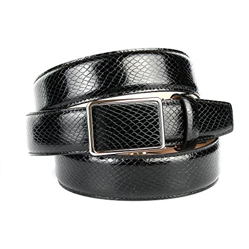 Anthoni Crown Leather Men`s Belt Black 36"-48" with Silver Metallic Automatic Buckle/17sn10 (36)