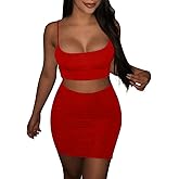 BORIFLORS Women's Sexy 2 Piece Bodycon Mini Party Dresses Halloween Costume Strap Crop Top Short Skirt Set