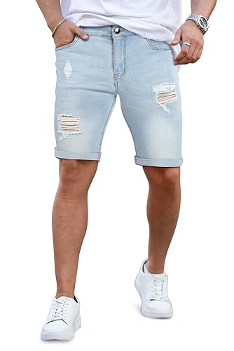 GINGTTO Mens Denim Shorts Ripped Skinny Stretch Jean Shorts Men in