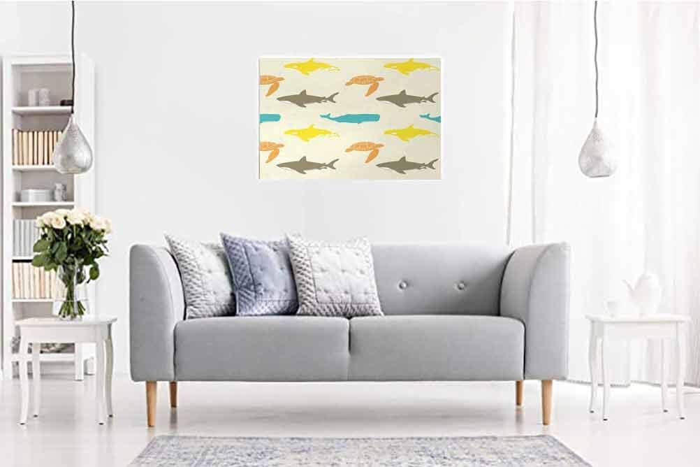 homecoco Modern Wall Art Sea Animals Bathroom Pictures Wall Decor Pattern with Whale Shark and Turtle Aquarium Doodle Style Marine Life W 20x L 16 Inch