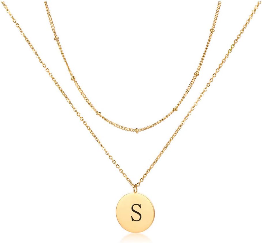 Gold Initial Coin Necklace for Women Dainty Layered Personalized Letter Necklace Name Jewelry Girlfriend Gifts
