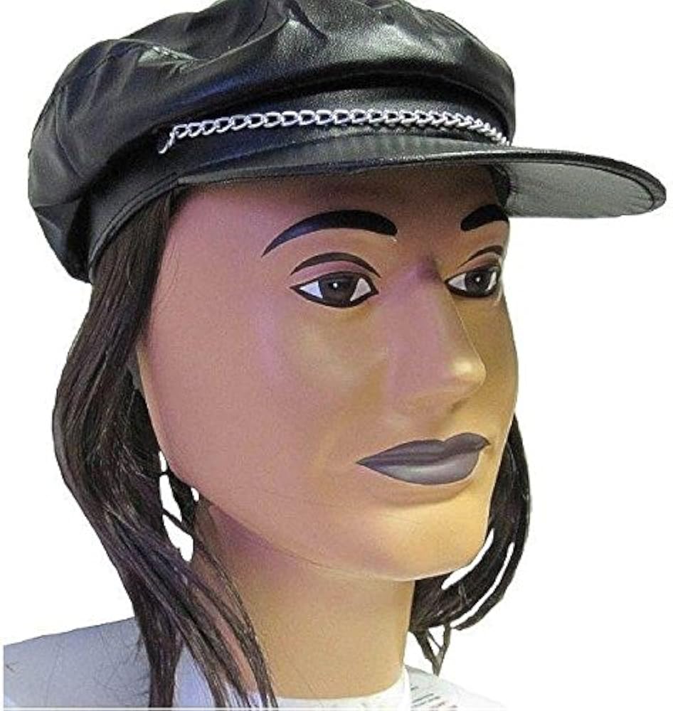 black leather look cap