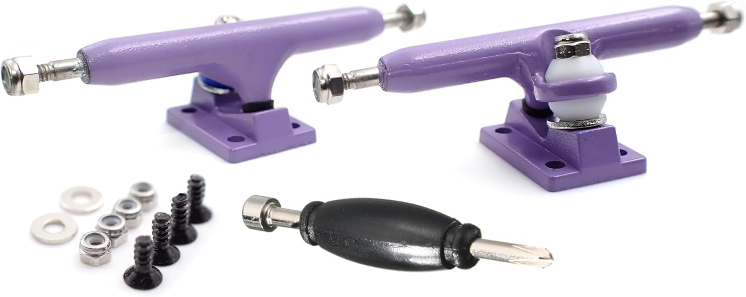 SPITBOARDS 32 mm Fingerboard Pro Trucks by, Real Lock Nuts, Single Axis, Kingpins, Rubber O-Ring Urethane Bushings, Optimised Hanger, Width 32 mm for Fingerboard Tuning & Assembling (Purple)
