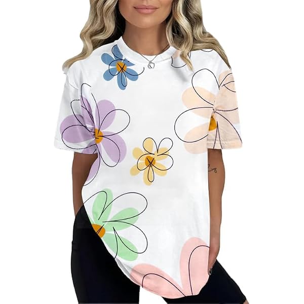 Women's Wildflower Graphic T-Shirt - Casual Summer Short Sleeve Top, Soft Cotton Blend
