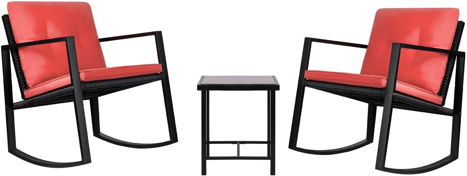 Greesum GS-3RRCSRD 3 Pieces Patio Furniture Set,Glass Coffee Table, Red: Garden & Outdoor