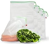 Reusable Produce Bags by FreshMarket, Total of 7 Premium Washable, Lightweight Polyester 12 x 14 Inch Mesh Bags for Grocery, Storage, Travel, Shopping, Etc. 6 + 1 Free with Color-Coded Tags Each.
