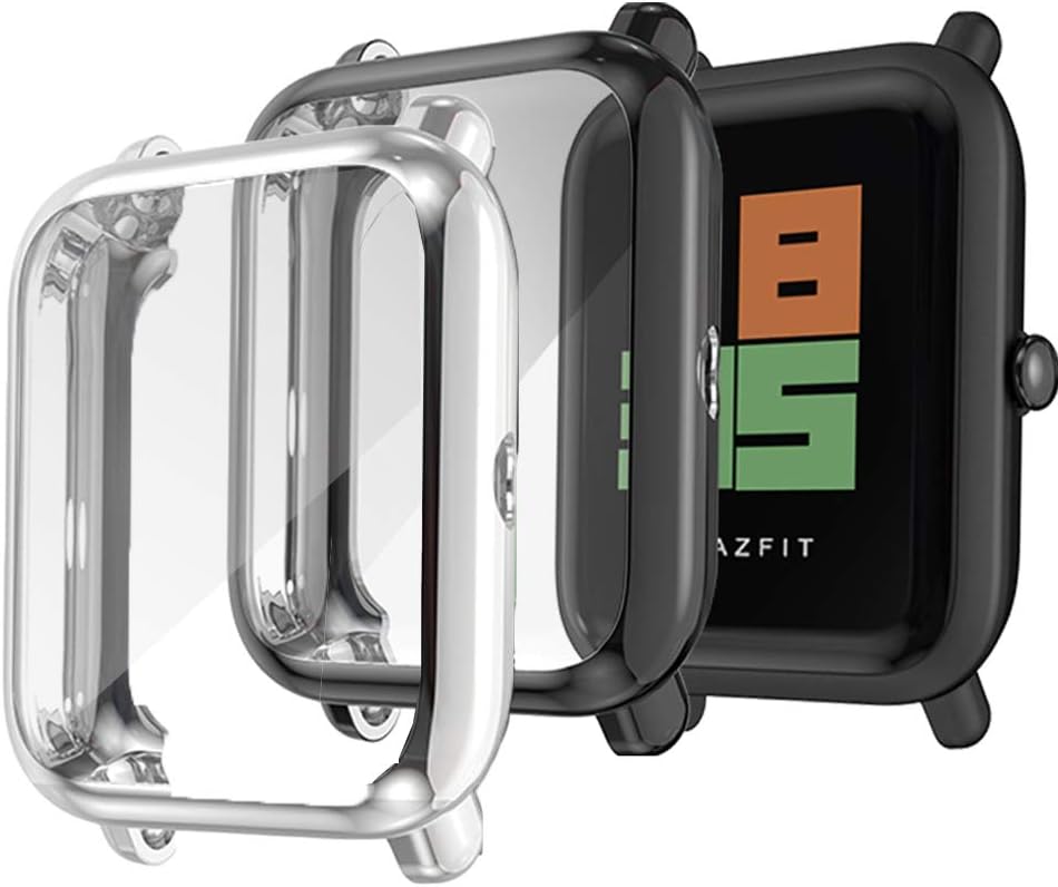 YGoal Screen Protector For Amazfit Bip Lite, Full-covered TPU Flexible Case Anti-Scratch/Shocking Protective Bumper Cover Shell Fit Amazfit Bip Lite, SLIVER&BLACK