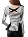 Allegra K Women Scoop Neck Stripes Peplum Top M Black White