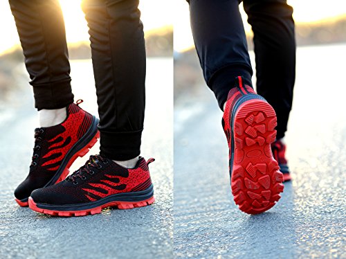 SUADEX Work Shoes for Men and Women, Industrial Construction Outdoor Casual Steel Toe Sneakers, Waterproof Puncture Proof Safety Unisex Footwear, Red-42