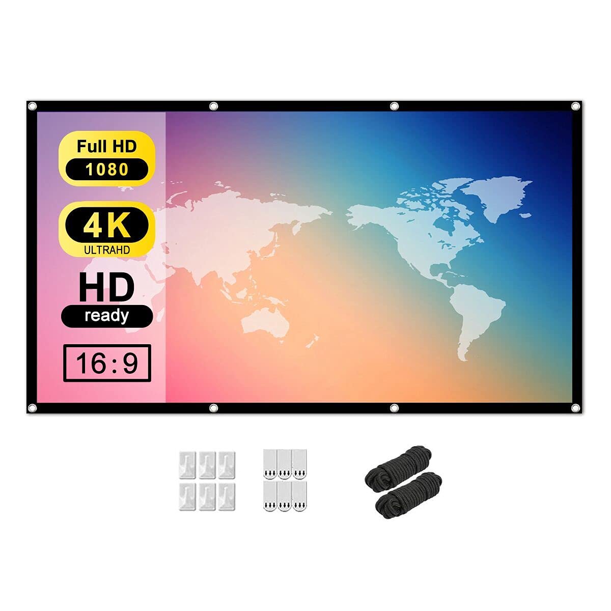 Tiardey 100 Inch 16:9 HD Projector Screen Indoor Outdoor Portable Foldable Screen Projector Movies Screen for Home Theater Support Double Sided Projection - Thickened soft curtain