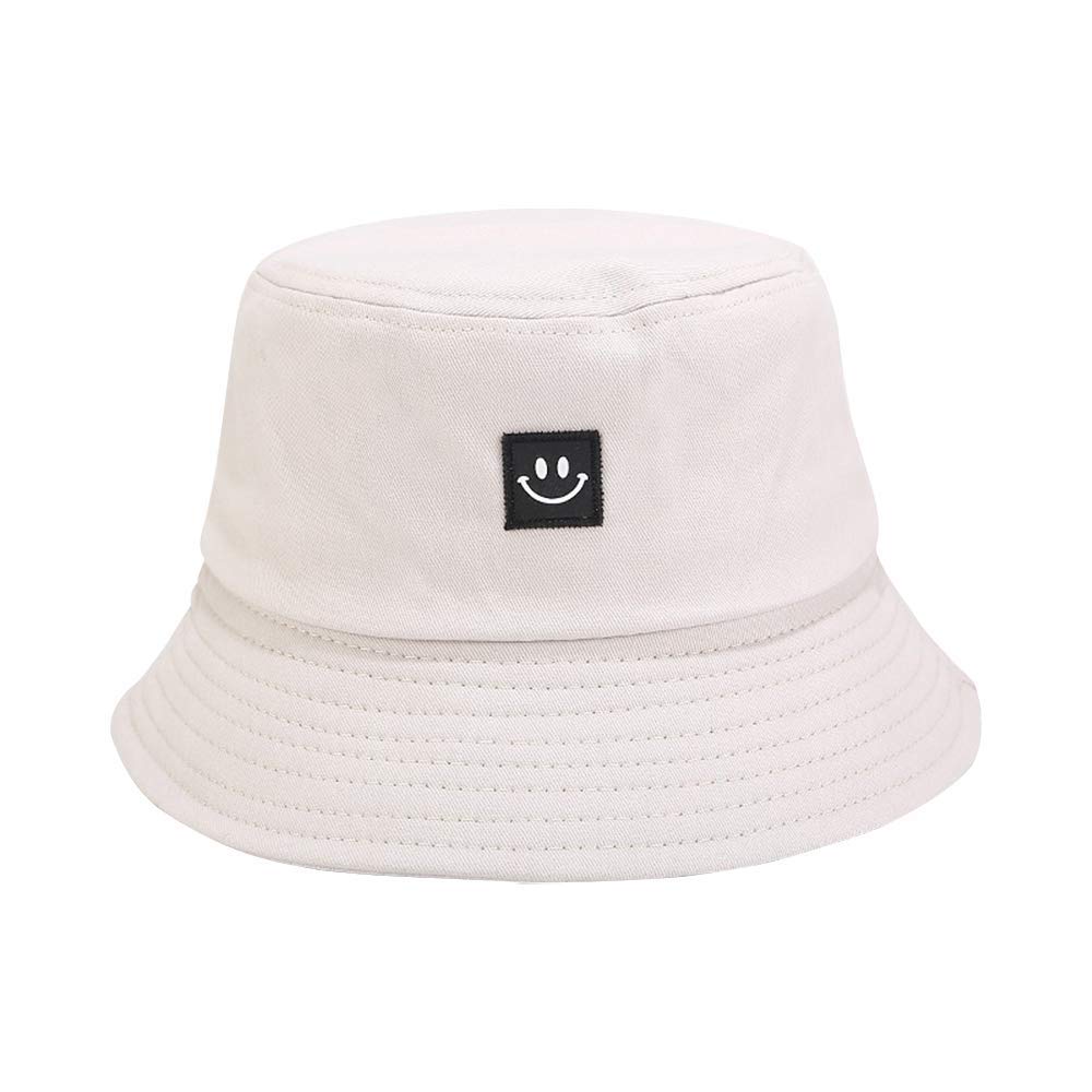 Unisex Smiley Face Bucket Hat Embroidery Outdoor Cap for Summer Travel