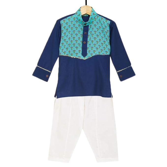 LIL PITAARA By Hopscotch Boys Pure Cotton Kurta With Salwar Set in Navy Color