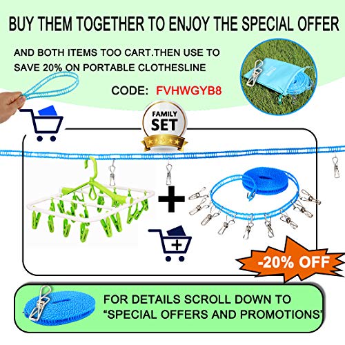 iTOWE Drip Hanger with 20Clip Pegs, Portable Folding Clothes Drying Rack Space Saving Travel Rotatable Clips,Plastic Clothesline Hanging Underwear Socks Laundry Drying Hanger Rack for Home or Outdoor