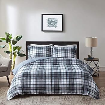 Madison Park Essentials Parkston 3M Scotchgard Stain Release Plaid Down Alternative Comforter Mini Set, Twin/TwinXL, Grey