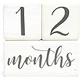 Premium Solid Wood Baby Milestone Age Blocks + Gift Box | Soft White Stained Natural Pine | Weeks Months Years Grade Newborn