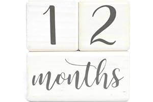LOVELYSPROUTS Premium Solid Wood Baby Milestone Age Blocks + Gift Box | Soft White Stained Natural Pine | Weeks Months Years Grade Newborn Photo Props | Perfect Pregnancy Gift and Keepsake, Month Photos