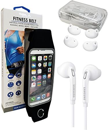 Samsung EO-EGB920LW 3.5mm Jack Microphone Headset (In Jewel Case) W/ Extra Ear Gel &amp; Universal Fitness GYM Belt for Galaxy S6,S7,S8,S9,Edge,+,Note4,5,8