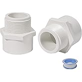 2 Inch Male Thread PVC Fittings White 2-Way PVC Pipe Coupling Adapter Connectors Coupling for 2 Inch Schedule 40 Pipe（2 Pack）