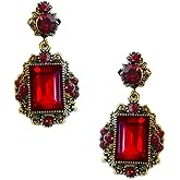 Secret for Longevity LARGE Art Deco Antique Vintage Retro Victorian Style Ruby Red Rhinestone Bridal Bridesmaid Wedding Drag Queen Prom Statement Dangle Earrings