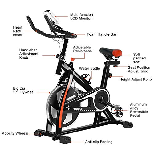 Water-chestnut Update Indoor Exercise Bike, Belt Drive Indoor Exercise Stationary Bike, Stationary Bike with LCD Display and Heart Rate Monitor for Fitness ... (Black) - Thumbnail 5