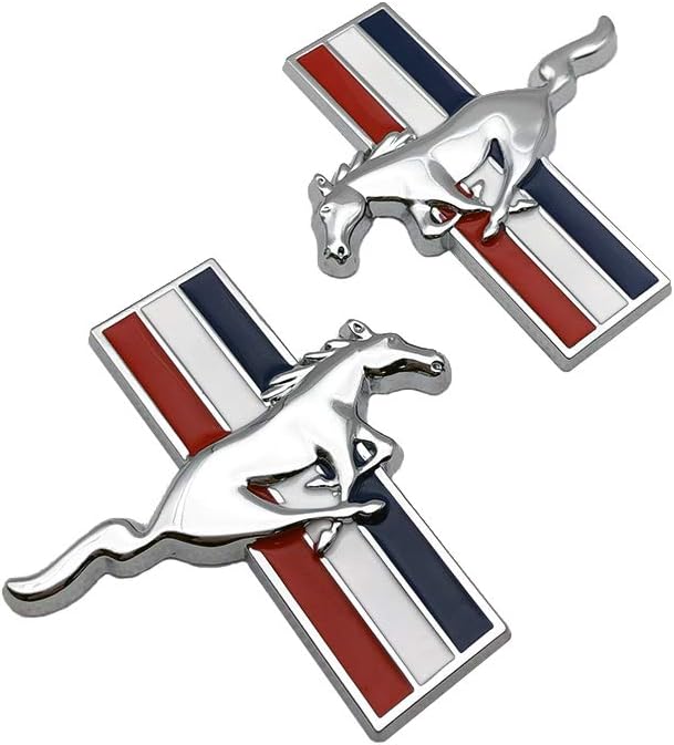 Pair Chrome Metal Mustang GT Logo Car Emblem Premium Badge 3D Auto Side Fender Sticker Decal