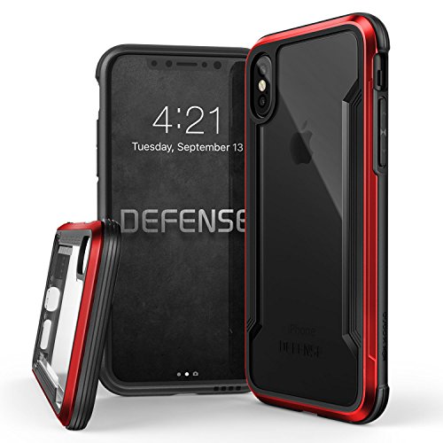 iPhone X Case, X-Doria Defense Shield Series - Military Grade Drop Tested, Anodized Aluminum, TPU, and Polycarbonate Protective Case for Apple iPhone X, [Red]