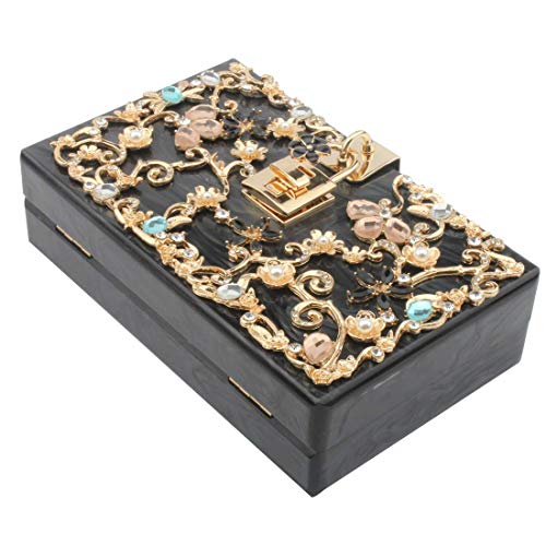 Acrylic Evening Bags and Clutches for Women Crystal Clutch Beaded Rhinestone Purse Wedding Party Handbag (BLACK) - Thumbnail 4