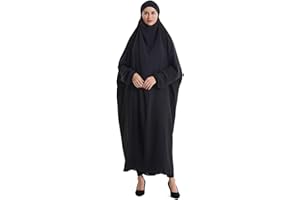 Ruziyoog Muslim Women's Jilbab Islamic Full Cover Prayer Dress Long Sleeve Loose Abaya Khimar Hijab Outfit Modest Clothing
