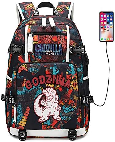 Children's Backpack, Godzilla Backpack Usb Charging Monster King Anime Student Bag Large Capacity Backpack Travel Bag H-: 47 * 30 * 15cm