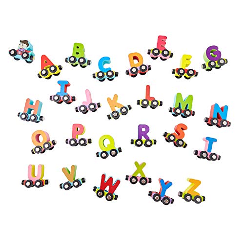 image for HM-tech Wooden Train Set 27 PCS - Magnetic Train Cars Alphabets Set In