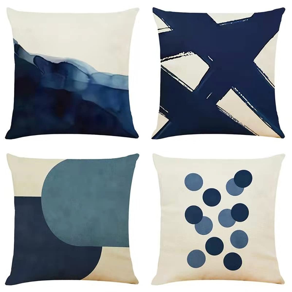 OYIMUA Set of 4 Decorative Cushion Covers 16 x 16 Navy Blue and Cream Abstract Art Deco Throw Pillow Covers 40cm x 40cm Square Pillowcases for Outdoor Patio Garden Living Room Sofa Farmhouse Decor