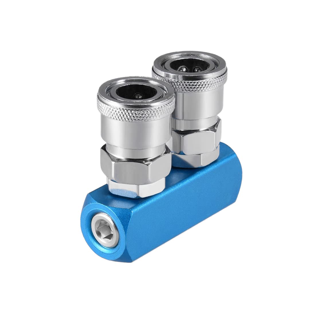 Photo 1 of uxcell G1/4 Thread 2 Way Manifold Block Splitter,Straight Quick Connect Air Hose Splitter Coupler,Air Compressor Splitter