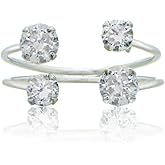 Hoops & Loops Sterling Silver Cubic Zirconia 4-Stone Adjustable Open Band Ring