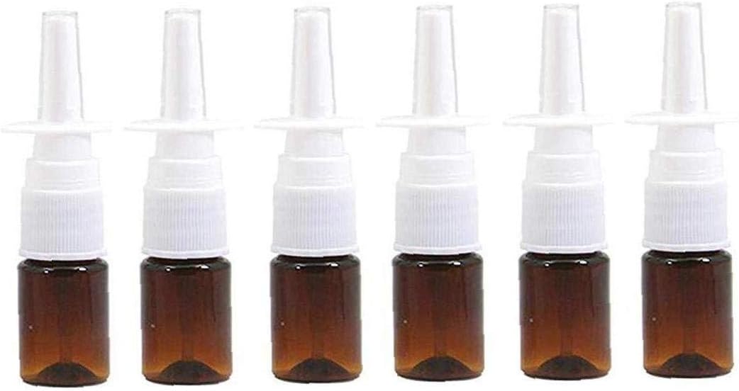 LIN1011 6pcs 5ml Empty Plastic Nasal Spray Bottles, White Mist Nose Pump Sprayer Medical Refillable Packaging Bottle, Portable Travel Perfume Liquid Facial Water Cosmetic Pump Sprayer Brown