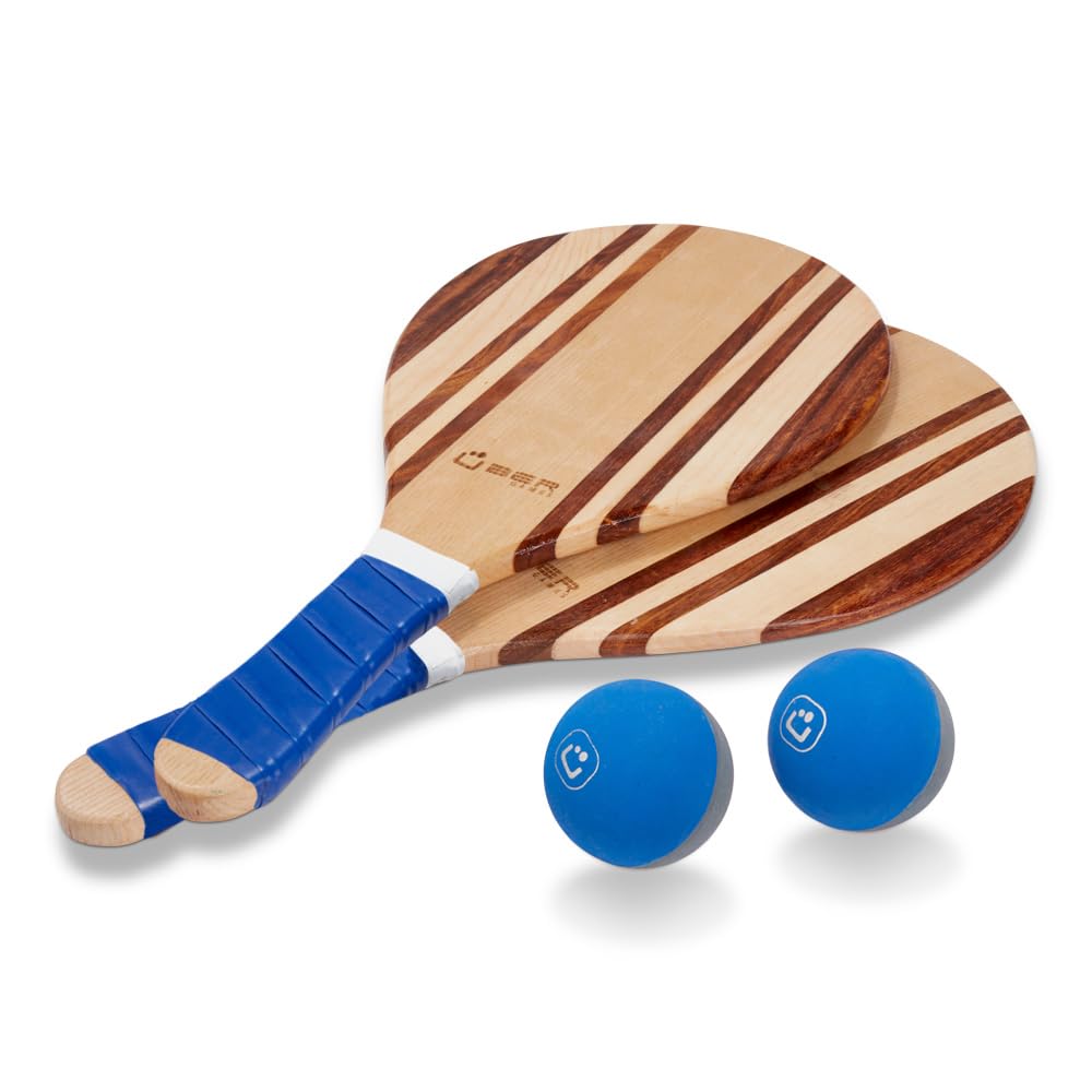 Uber Games Ashwood & Rosewood Paddle Bat & Ball Set - Frescobol - Paddles & Balls with Carry Case for handy storage - Ideal for playing at Beach, Park or Garden games.