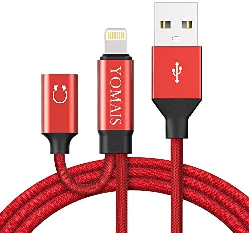 Braided Lightning Cable, 2 in 1 Lightning Audio + 3Ft/1M Nylon Braided 8Pin Lightning USB Data Sync Charger Cable Charging Cord for iPhone 8Plus 8 iPhone 7 7Plus Compatible iOS 11 (Red)