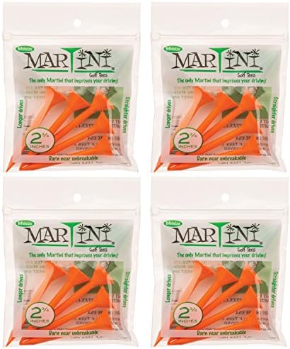 Martini Golf Tees 2 3/4" Midsize 4 Packs of Orange - 20 Tees Total - Virtually Unbreakable