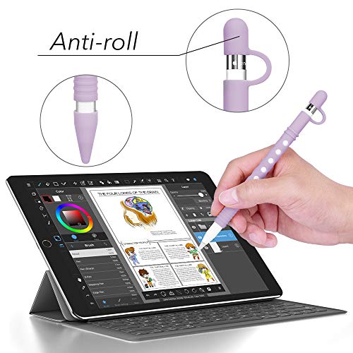 Silicone Case for Apple Pencil Holder Sleeve Skin Pocket Cover Accessories for iPad Pro 9.7/10.5/12.9, Soft Grip Pouch with Charging Cap Holder and 2 Protective Nib Covers (Purple) - Thumbnail 3
