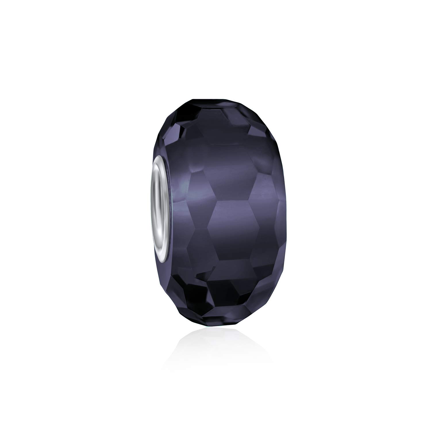 Bling Jewelry Solid Translucent Violet Faceted Murano Glass .925 Sterling Silver Core Spacer Bead Fits European Charm Bracelet For Women Teen