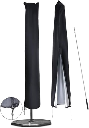 Amazon Com Onlyme 7ft To 11ft Patio Umbrella Cover Large Waterproof Offset Cover With Rod Black Furniture Decor