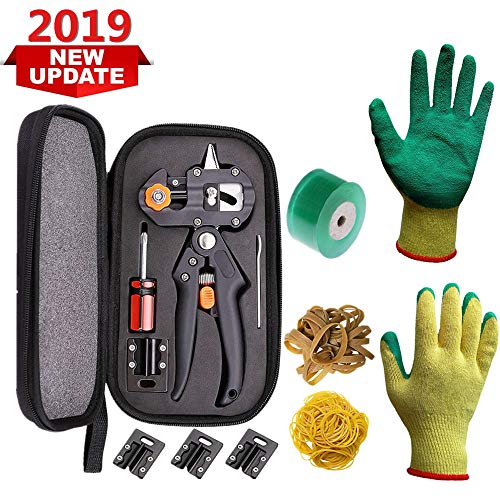 MorJar Garden Grafting Tool, Pruner Kit with Gardening Gloves, Grafting Tapes and Rubber Bands,Plant Branch Twig Vine Fruit Tree Cutting Scissors Shear