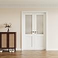 48" x 80" French Interior Door Slab (Double 24" x 80" Half Tempered Frosted Glass Door Shakers Replacement Only, Without Hardware Kit & Frame), Pre-Finished & Paintable, Prebuilt Home Door Panels
